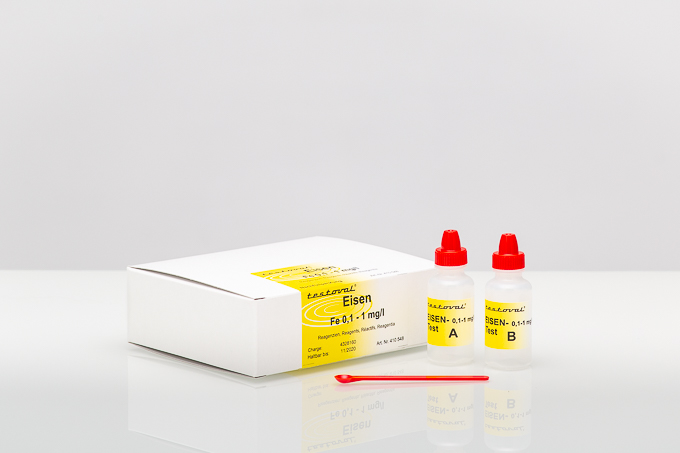 Testoval Nachfüllpack Eisen 0–1 mg/l (II) + (III), Verpackung mit Reagenzien für Wassertests