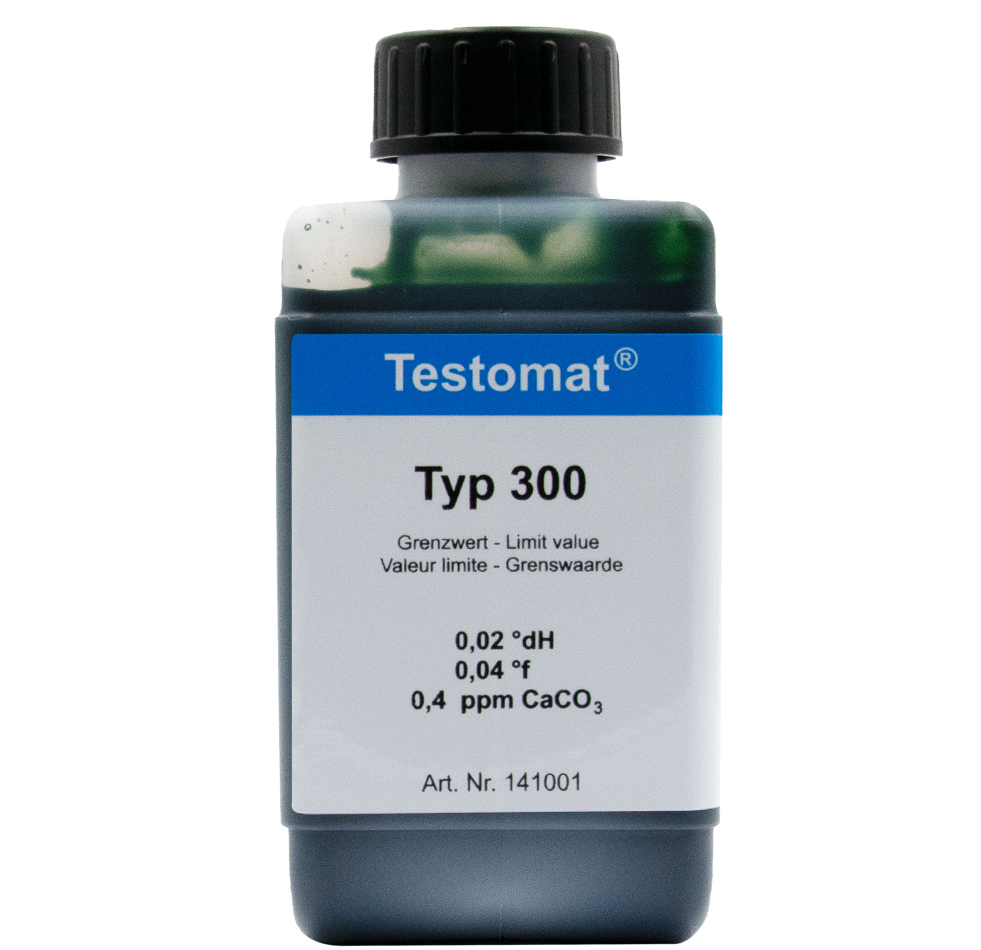 Testomat® 808 Indicator 300, detailed view of bottle, 500 ml test solution