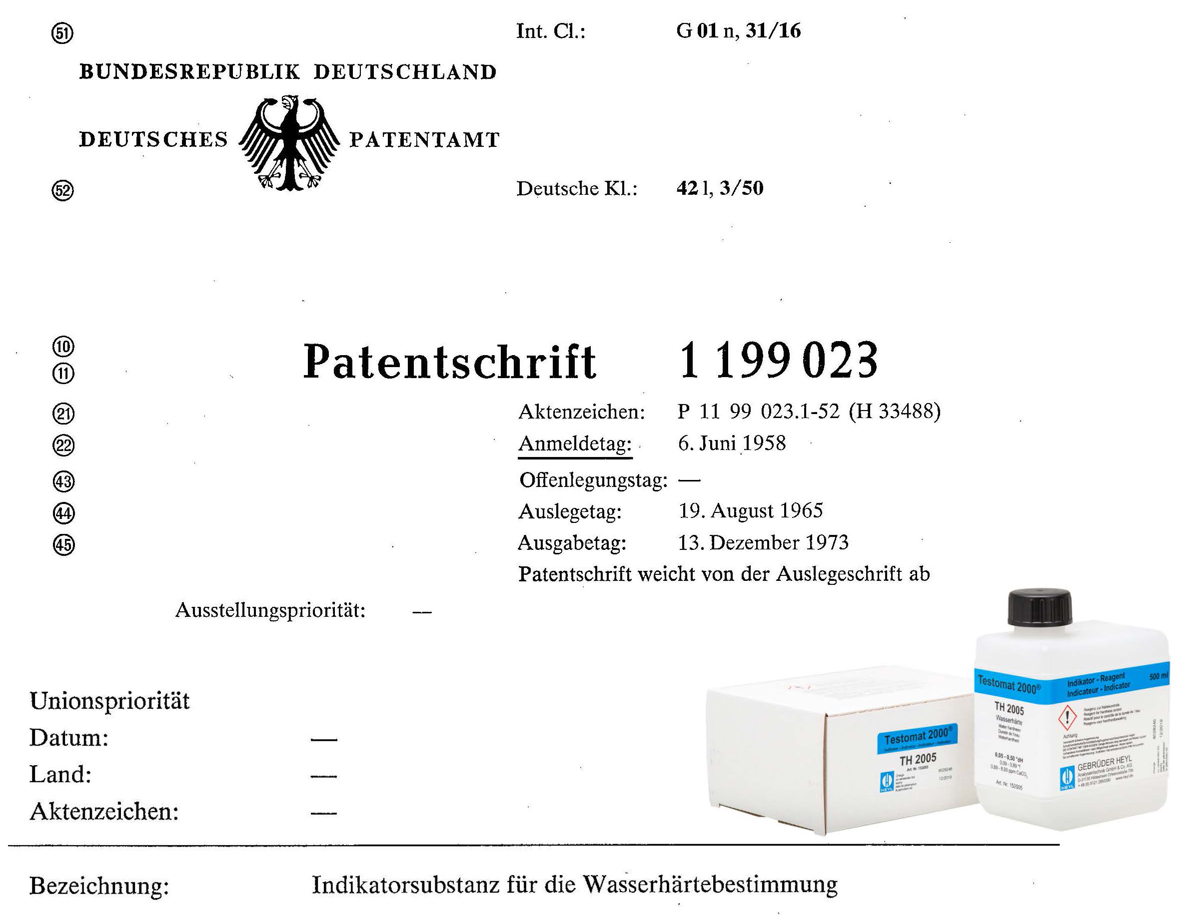 Original Indikator Patentschrift mit verschiedenen Angaben
