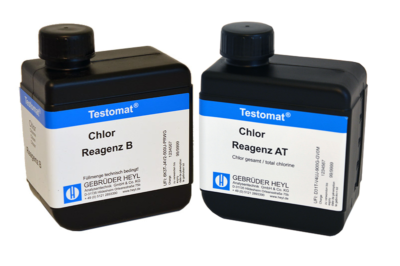 Testomat LAB CL Chlor Reagenzsatz T, Kunststoffflaschen mit Verschlusskappen und Produktaufdruck