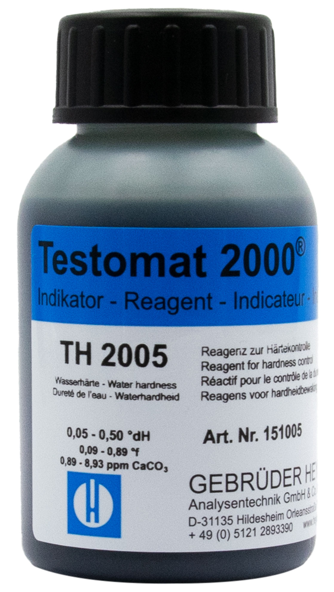Testomat® Indicator TH2005, front view on label, laboratory product for water analysis