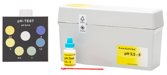 Testoval® pH-value 5.5-8 kit Testoval pH-Bereich 5,5 bis 8 Testbesteck, kompakte Verpackung mit Reagenzien und Farbskala, schnelle Wasseranalyse