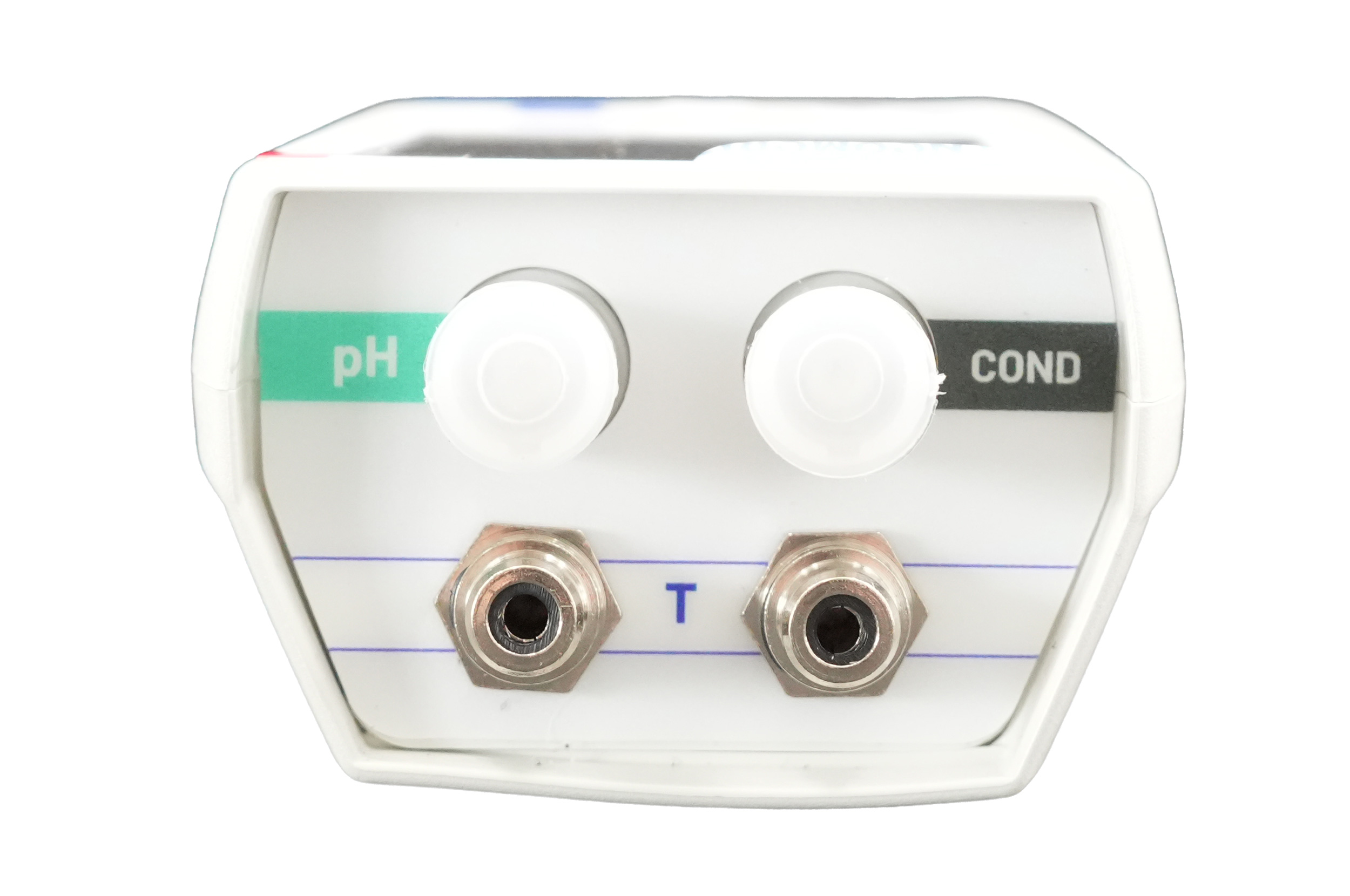 Professional boiler house analysis kit, close-up of pH and conductivity connections from the handheld meter with color display, ergonomic design, multifunctional water analyzer