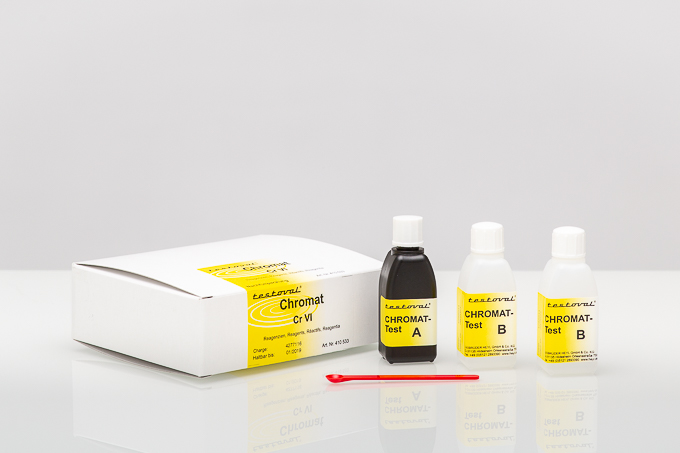 Refill pack: Reagents for Testoval® Chromate CrVI Testoval Chromat-Reagenzien Nachfüllpackung, Vorderansicht der Verpackung mit Produktname und Analysebereich