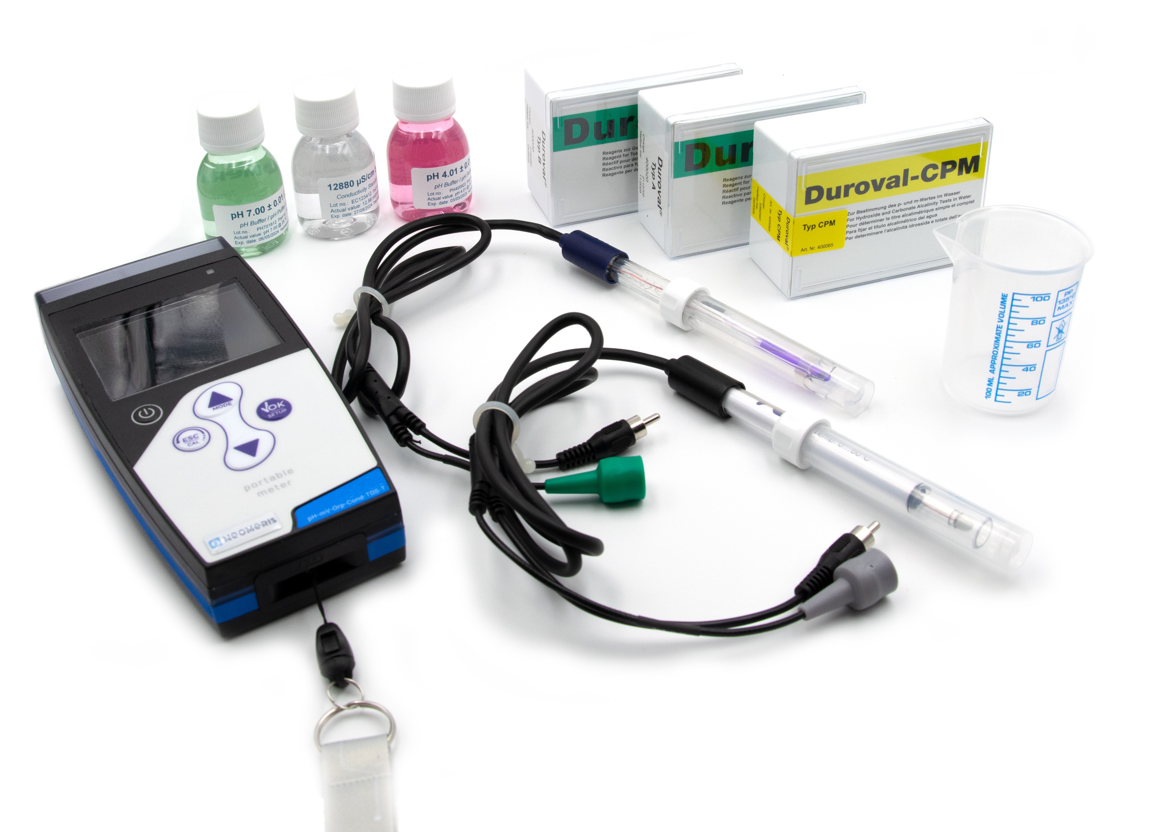 pH Leitfähigkeitsgerät mit Sonden im Detail, inklusive Zubehör