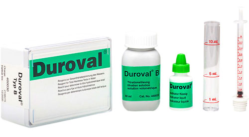 DUROVAL® B Test kit 0-2 °dH DUROVAL B Testbesteck 0-2 °dH, Messröhrchen und 50 ml Titrationslösung im Set