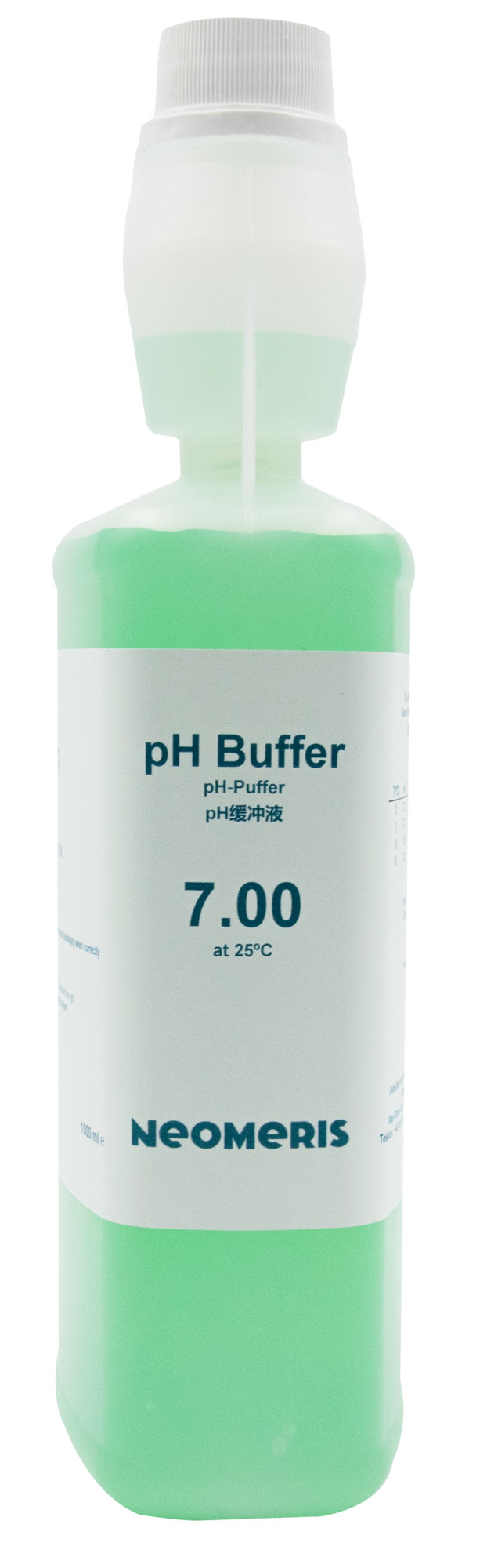 Neomeris Pufferlösung 7.00, grüne Flüssigkeit sichtbar, 1 Liter Flasche Front