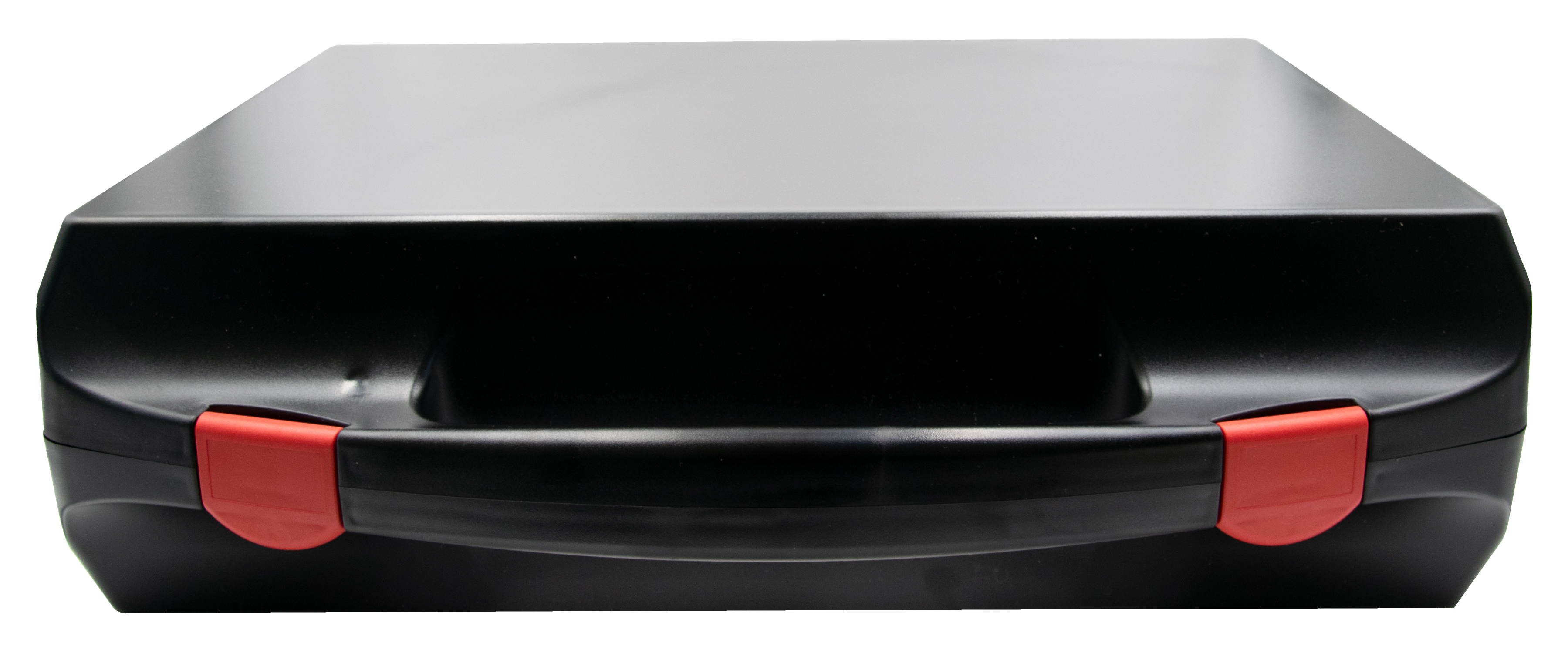 Professional-Analysenkoffer Kesselhaus, geschlossener schwarzer Kunststoffkoffer mit rotem Verschluss, kompakt und robust, Transportkoffer für Messgeräte, Profi Labor-Koffer für Wasseranalyse, mobiler Analysenkoffer mit Griff