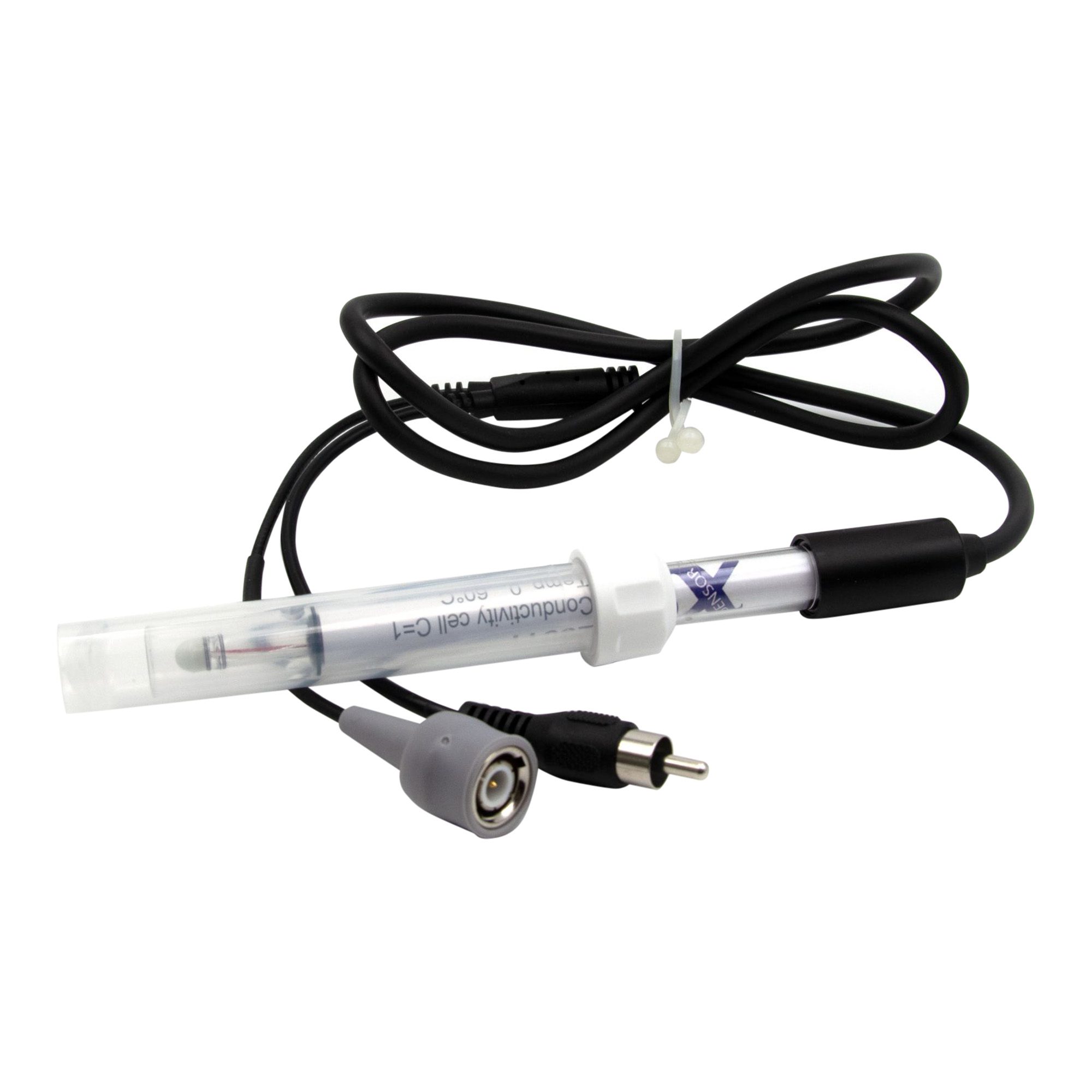 Conductivity cell 2301T for Professional pH/conductivity/TDS/mV/redox/temperature hand-held meters Leitfähigkeitsmesszelle 2301T für Professional pH, Leitfähigkeit, TDS, mV, Redox, Tem-peratur Handmessgeräte, Nahaufnahme der Elektrode, 1 Meter Kabel mit Anschlüssen für das Handmessgerät