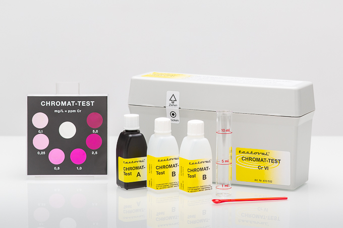 Testoval® Chromate CrVI kit Testoval Chromat Testbesteck, langlebiges Kunststoff-Etui mit Zubehör für präzise Chromat-Analyse