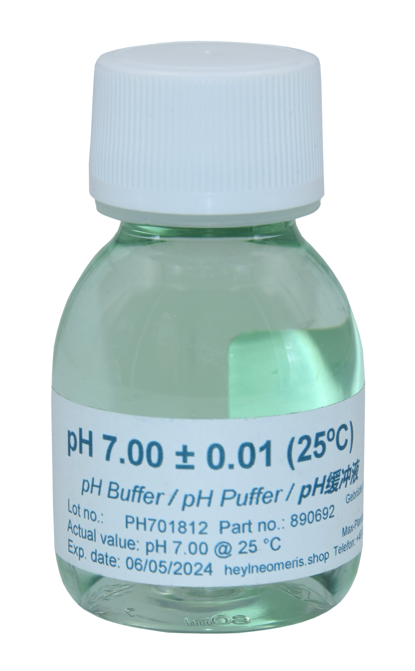 Neomeris Pufferlösung pH 7.00, 70 ml Flasche mit grünem Inhalt, Kalibrierlösung für pH-Elektroden, Neomeris Pufferlösung pH 7.00